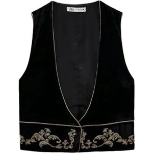 Zara Black Vest with Gold Embroidery